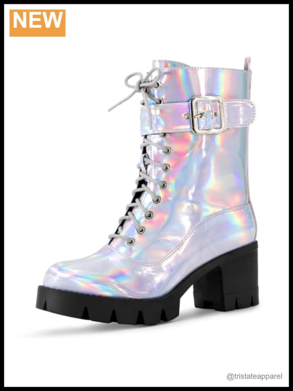 Faux Leather Platform Combat Boots Women Lace Up Chunky Heel Ankle Bootie